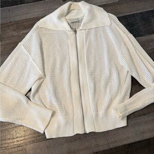 Varley Fairfield True Knit Zip Jacket Large Ivory Tennis Club Quiet Luxury